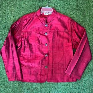 Vintage Chico's red 100% silk button-up textured shirt with mandarin collar sz 3